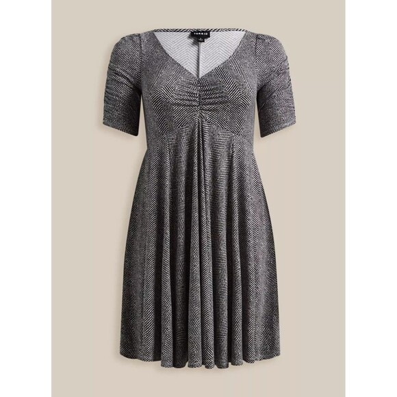 Torrid Mini Studio Knit Cinch Front Skater Dress Babydoll Size 6X Herringbone - Picture 1 of 11